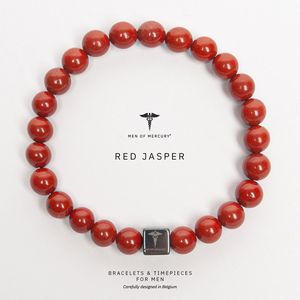 MEN OF MERCURY® Natuursteen Armband Heren - Red Jasper - Rood - Handgemaakt - Elastisch - Aarding & Kracht - Spirituele Betekenis - 17 cm