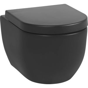 Saqu Home Randloos Hangtoilet - met Quickrelease Toiletbril - Mat Zwart - WC Pot - Toiletpot - Hangend Toilet