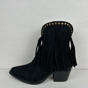 Laag cowboylaarsje met franjes en studs zwart Zwart / 36