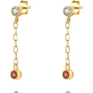 Twice As Nice Oorbellen in 18kt verguld zilver, fuchsia en wit zirkonia
