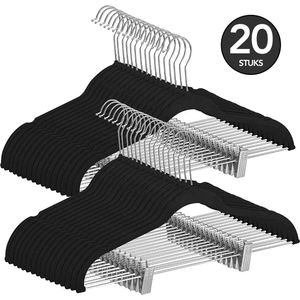 Brixy 20 Kledinghangers - Broekhangers - Fluweel - Met Knijpers - Anti Slip - Kleerhangers - Kledinghangers Broeken - Zwart