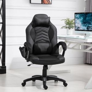 Gamingstoel Ergonomische bureaustoel Massagestoel Massagefunctie met 6 trillingspunten Warmtefunctie Synthetisch leer zwart 68 x 69 x 108-117 cm