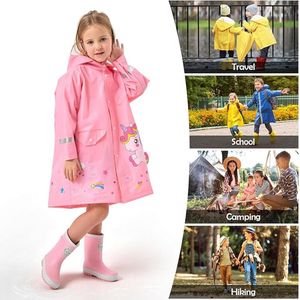 Regenjas, lichte kinderregenjas, waterdichte transparante hoedrand, verbreden, reflecterend design, regenponcho met capuchon , roze , Maat 104-110
