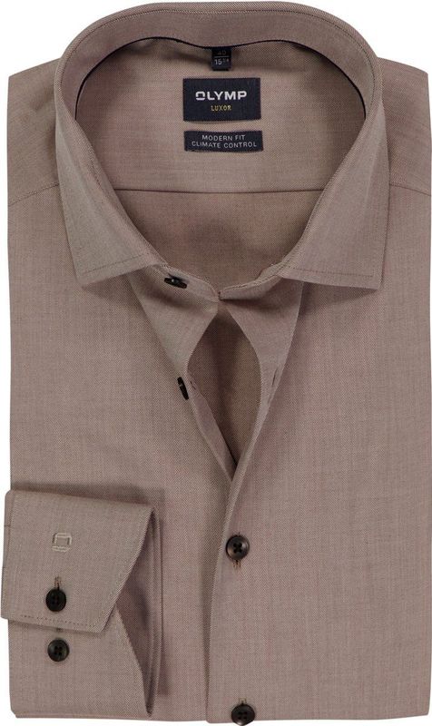 OLYMP - 24/7 Luxor - Overhemd - Noga Bruin - Strijkvriendelijk - Boordmaat 38