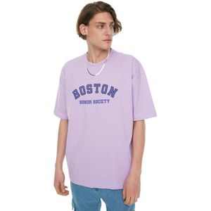 Trendyol Marineblauw Oversized/Wijd Model Kort Mouw Boston T-Shirt Met Print Van 100% Katoen Tmnss21Ts1217