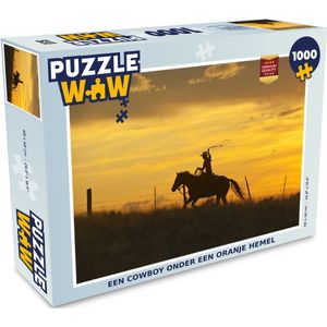Puzzel Een cowboy onder een oranje hemel - Legpuzzel - Puzzel 1000 stukjes volwassenen
