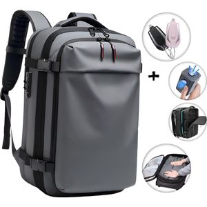 CarryQuest® - Vacuum Rugzak Pro2 - Inclusief Pomp - Ultieme Uitbreidbare Airback - Vacuum Rugzak-60L- Grijs – Waterdicht backpack-24 inch Koffer Capaciteit-slot-17” Laptop vak-handbagage rugtas- reistassen -49x32x15 /20 cm