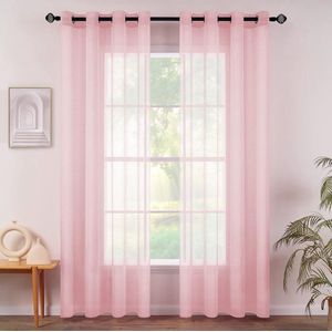 Doorschijnende gordijnen, 2-delige set, voile polyester gordijnen met inslagringen, transparante gordijnen met ingestanste ringen,luchtig, decoratief, voor de slaapkamer en woonkamer
