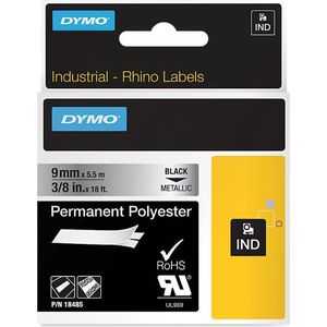 DYMO Rhino industriële labels | Permanent Polyester | 9 mm x 3,5 m | zwarte afdruk op metallic | zelfklevende labels voor Rhino & LabelManager labelprinters