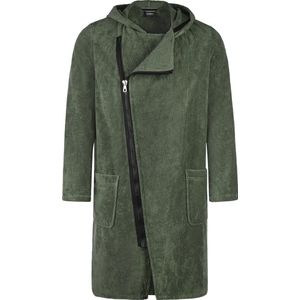 Heren badjas met rits - katoenen badjas voor heren - groene herenbadjas met ritssluiting & capuchon - premium katoen - Cawo - groen - maat XL (58/60)