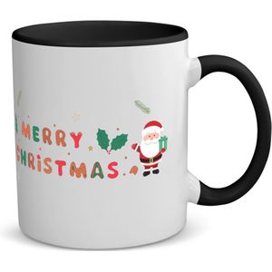 Akyol - kerst mok merry christmas kerstman koffiemok - theemok - zwart - Kerstmis - kerst beker - winter mok - kerst mokken - christmas mug - kerst cadeau - 350 ML inhoud