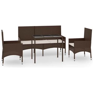 vidaXL Loungeset - Loungesets - Tuinset - Tuin Set - 4-delige Loungeset met kussens poly rattan bruin