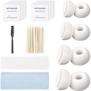 Thelau - 4 Paar Vervangende Oordopjes voor True Wireless Oortjes - Siliconen Tips in 4 Maten - Reinigingsset en Opbergdoosje