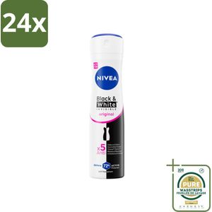 NIVEA - Deodorant Spray - Onzichtbaar Voor Zwart & Wit Helder - 72 Uur Anti-Transpirant - 150 ml - Voordeelverpakking - 24 stuks - Anti-vlekkentechnologie - Deodorant spray