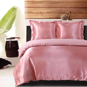 Princessdekbedovertrek -Glans Satijn Uni -Tweepersoons -200x200/220 cm +2 kussenslopen 60x70 cm-Roze