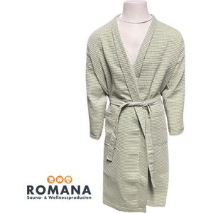 Romana Products Wafel Duo Tone - Badjas Ongevoerd - Lichtgroen-Crème - Maat L - Ochtendjas - Kamerjas - Luxe Wellness - Ademend Katoen - Duurzaam en Zacht