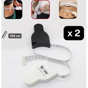 Set van 2 LINTMETERS / ROLMATEN BMI om de Taille te Meten, Lengte 150CM, 1 ZWART + 1 WIT