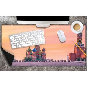 Bureau onderlegger - Kleurrijke Kathedralen op Rode Plein in Moskou, Rusland - 80x40 cm - 2 mm Dik - Bureau mat Vinyl