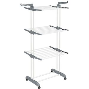 FURNIBELLA-Droogrek met 4 Niveaus – Inklapbare Vleugels & Wielen, Wit | Ruimtebesparend & Praktisch