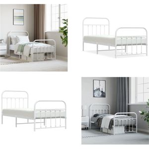 vidaXL Bedframe met hoofd- en voeteneinde metaal wit 90x200 cm - Bedframe - Bedframes - Eenpersoonsbed - Bed