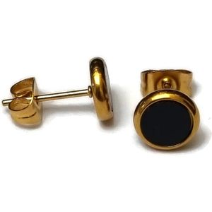 Aramat jewels ® - Oorbellen zweerknopjes zwart goudkleurig chirurgisch staal 6mm