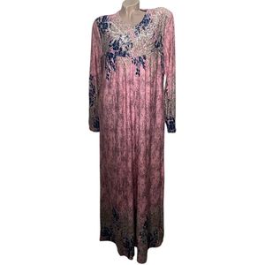 Dames Maxi Jurk met M327 Lange Mouwen S roze/donkerblauw/khaki