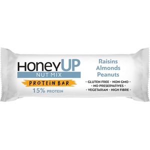 HoneyUp Energie Snack met Noten, Amandelen en Rozijnen 40gr 4 stuks | Organic Energiereep Proteine 15,8g koolhydraten