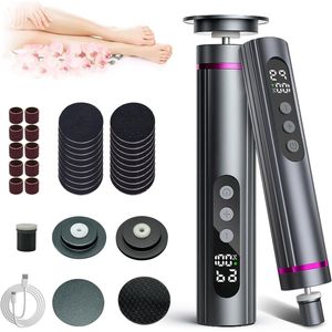 JGS Premium - Elektrische Eeltverwijderaar met 3-in-1 Functie en LED-display - 9 Snelheden - 3 Verwisselbare Koppen - Voor Voetverzorging en Manicure - Grijs