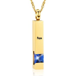 Luxe Ashanger | Met Ketting En Gravering | Papa | Assieraad | Goudkleurig Met Blauwe Steen | As Ketting | Gedenksieraad | Urn | Incl. As vuller