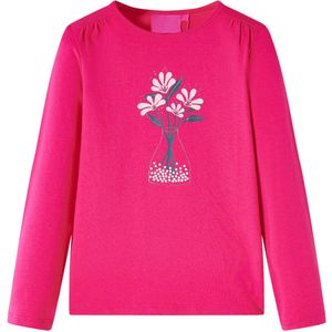 vidaXL - Kindershirt - met - lange - mouwen - 92 - felroze