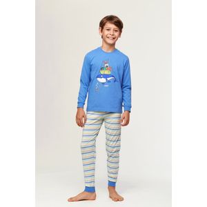 Woody pyjama jongens/heren - blauw - walvis - 231-1-PLC-S/866 - maat 176