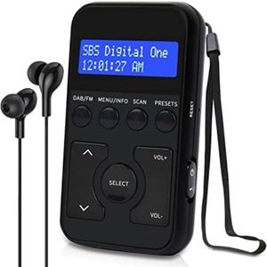 MP1 zak DAB/DAB+ en FM digitale radio, draagbare persoonlijke mini DAB radio met oordopjes, vergrendelbare knoppen, oplaadbare batterij, 20 zendervoorkeuzes - Zwart.