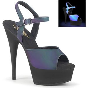 Pleaser - DELIGHT-609REFL Sandaal met enkelband - US 5 - 35 Shoes - Zwart/Chroomkleurig