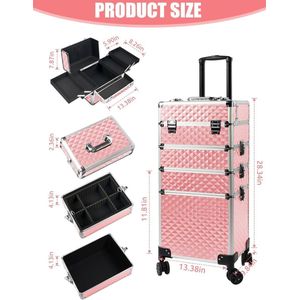 Draagbare Professionele Make-uptreinkoffer 4 in 1 met Nagellak en Haarproducten - Roze nagelstyliste koffer
