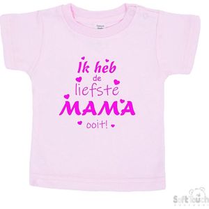 Soft Touch T-shirt Shirtje Korte mouw ""Ik heb de liefste mama ooit!"" Unisex Katoen Roze/fluor pink Maat 62/68