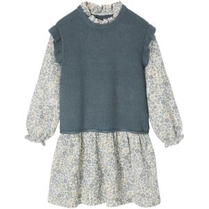 Jurk - Bi-materiaal - Meisjes - 2-in-1 Effect - Gedrukte Bloemmotieven