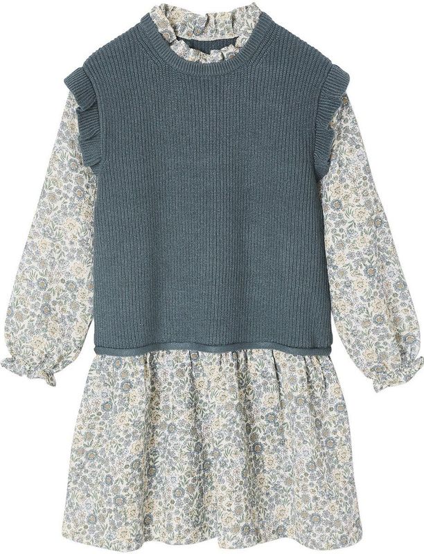 Jurk - Bi-materiaal - Meisjes - 2-in-1 Effect - Gedrukte Bloemmotieven