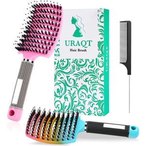 2 Pieces Natural Boar Hair Paddle Hair Brush Set - Professionele Ontklitborstel voor Vrouwen en Mannen - Zacht Massage Haar Kam voor Lang Dik Krullend Haar - Vermindert Haarbreuk