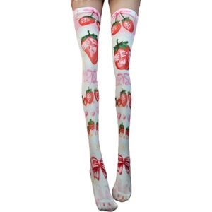 BamBella® - Hoge kousen hoge schattige panty sokken dames - hoge sokken Print aardbei