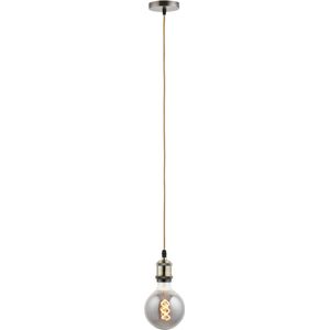 Pendel Brons - Inclusief Lichtbron Rookglas - Vintage - 1.5m Snoer - Met Plafondkap
