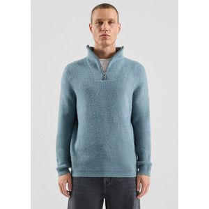 QS trui met wol rib gebreid blauw