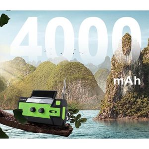 Dutchers® Noodradio - Opwindbare Survival Radio - Dynamo / Solar / Zonnepaneel - Opwindbaar - Zaklamp - FM - AM - Leeslamp / Draagbare noodradio - SOS alarm - USB-C kabel - Noodpakket - Kleur Groen