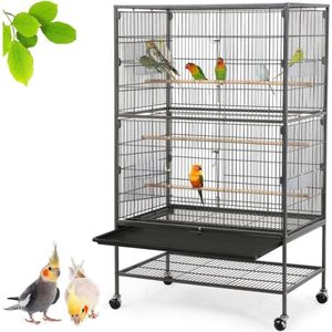 Vogelkooi - Vogelkooien Voor Binnen & Buiten - Voliere Met Opvangbak Voor Gemakkelijke Reiniging - Papegaaienkooi Op Wieltjes - Parkietenkooi - Kooi – Vogelhuis – Vogelvoliere - 79 x 51.8 x 132 cm
