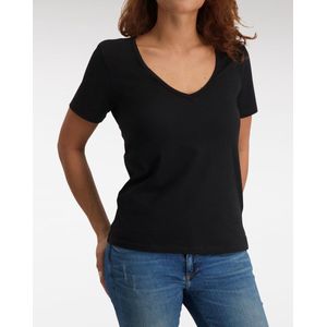Claesen's® - Dames Loose Fit V Neck T shirt SS - Zwart - 100% Katoen