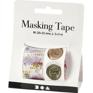 Masking tape. zegels en landschappen. L: 3+5 m. B: 20+25 mm. 2 rol/ 1 doos