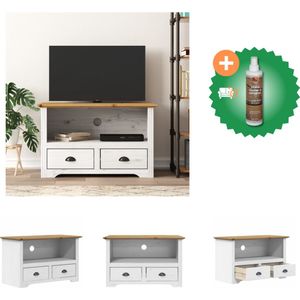 vidaXL Tv-meubel met 2 lades BODO 91x43x56 cm massief grenenhout bruin - Kast - Inclusief Houtreiniger en verfrisser