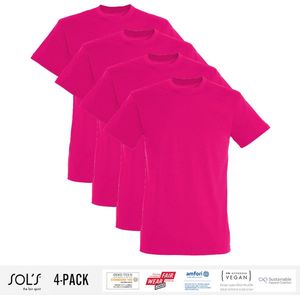 4 Pack Sol's Heren T-Shirt 100% biologisch katoen Ronde hals Roze Maat S