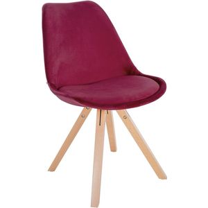 In And OutdoorMatch Stoel Jenn - Rode Wijnkleur en Hout - Fluweel - Comfortabele zit - Hoogwaardige bekleding - Stijlvolle stoel - Klassieke uitstraling