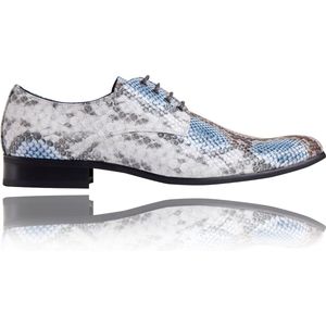 Snakify Blue - Maat 46 - Lureaux - Kleurrijke Schoenen Voor Heren - Veterschoenen Met Print