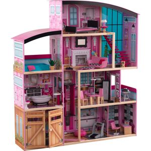 KidKraft Shimmer groot Houten Poppenhuis met 30 accessoires, licht en geluid voor poppen van 30 cm